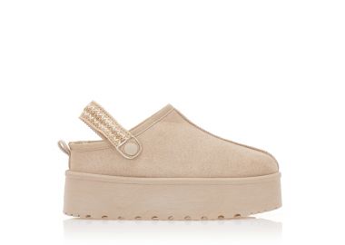 Παντόφλες μπεζ σουέτ δίπατες με εσωτερική γούνα ΜΠΕΖ - Tsoukalas - 