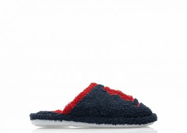 Παντόφλες μπλε γούνινες με κόκκινες λεπτομέρειες ΜΠΛΕ - Tsoukalas - 