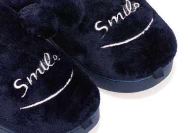 Παντόφλες μπλε σουέτ με σχέδιο φράση smile ΜΠΛΕ - Tsoukalas - 
