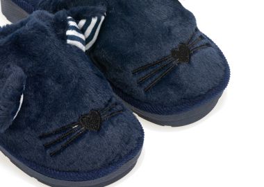 Παντόφλες μπλε σουέτ με σχέδιο γατάκι ΜΠΛΕ - Tsoukalas - 