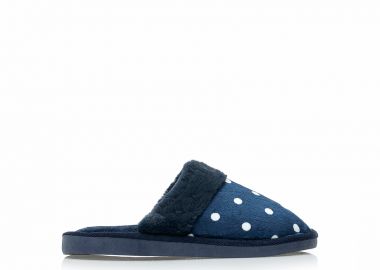 Παντόφλες μπλε σουέτ πουά με γουνάκι ΜΠΛΕ - Tsoukalas - 