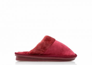 Παντόφλες μπορντό σουέτ με γουνάκι ΜΠΟΡΝΤΟ - Tsoukalas - 