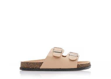 Παντόφλες nude δερματίνη με διπλή φάσα και αγκράφες NUDE - Tsoukalas - 