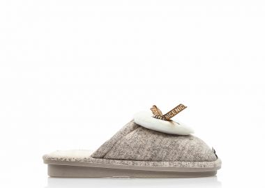 Παντόφλες nude υφασμάτινες με γούνινο σχέδιο καρδιά και φιόγκο NUDE - Tsoukalas - 