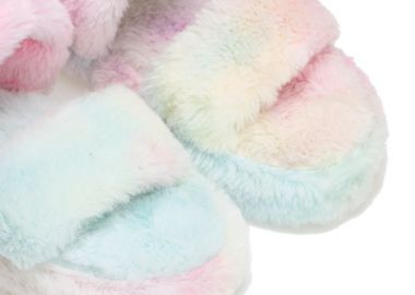 Παντόφλες πολύχρωμες γούνινες με διπλή φάσα και λάστιχο ΠΟΛΥΧΡΩΜΟ - Tsoukalas - 