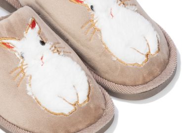 Παντόφλες πούρο σουέτ με λευκό γούνα λαγουδάκι ΠΟΥΡΟ - Tsoukalas - 