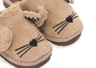 Παντόφλες πούρο σουέτ με σχέδιο γατάκι ΠΟΥΡΟ - Tsoukalas - 