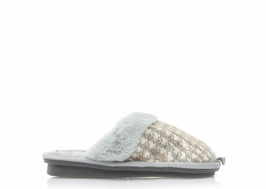 Παντόφλες πούρο υφασμάτινες με γουνάκι και γυαλιστερές κλωστές ΠΟΥΡΟ - Tsoukalas - 