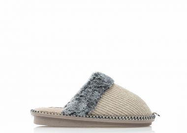 Παντόφλες πούρο υφασμάτινες με γουνάκι ΠΟΥΡΟ - Tsoukalas - 