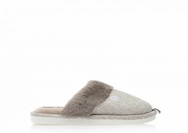 Παντόφλες πούρο υφασμάτινες με ιριδίζον σχέδιο και γουνάκι ΠΟΥΡΟ - Tsoukalas - 