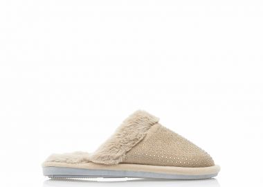 Παντόφλες πούρο υφασμάτινες με στρας και γουνάκι ΠΟΥΡΟ - Tsoukalas - 