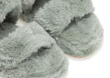 Παντόφλες πράσινες γούνινες με διπλή φάσα και λάστιχο ΠΡΑΣΙΝΟ - Tsoukalas - 