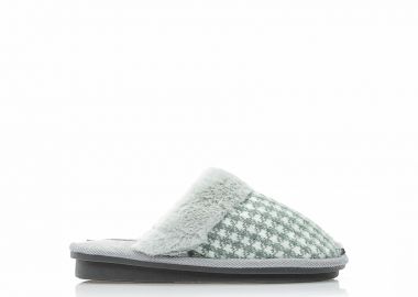 Παντόφλες πράσινες υφασμάτινες με γουνάκι και γυαλιστερές κλωστές ΠΡΑΣΙΝΟ - Tsoukalas - 