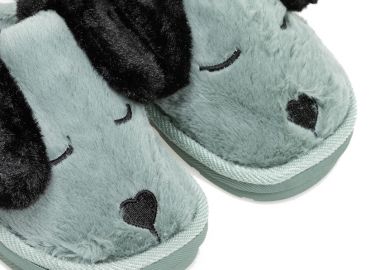 Παντόφλες πράσινο γούνα σχέδιο σκυλάκι ΠΡΑΣΙΝΟ - Tsoukalas - 