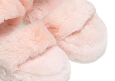 Παντόφλες ροζ γούνινες με διπλή φάσα και λάστιχο ΡΟΖ - Tsoukalas - 