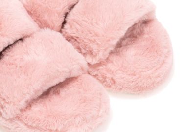 Παντόφλες ροζ γούνινες με φαρδιά λουράκια ΡΟΖ - Tsoukalas - 