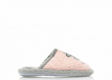 Παντόφλες ροζ γούνινες με γκρι λεπτομέρειες ΡΟΖ - Tsoukalas - 