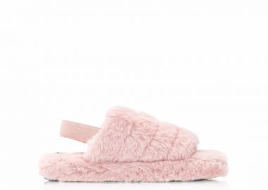 Παντόφλες ροζ γούνινες με λάστιχο ΡΟΖ - Tsoukalas - 