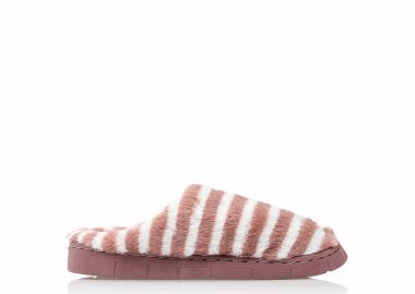 Παντόφλες ροζ γούνινες με ρίγες ΡΟΖ - Tsoukalas - 