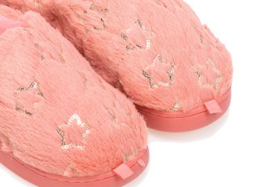 Παντόφλες ροζ γούνινες με σχέδιο αστεράκια ΡΟΖ - Tsoukalas - 