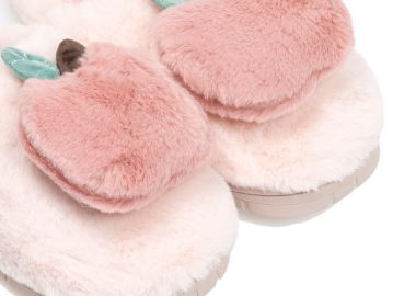 Παντόφλες ροζ με γούνα σχέδιο μήλο ΡΟΖ - Tsoukalas - 