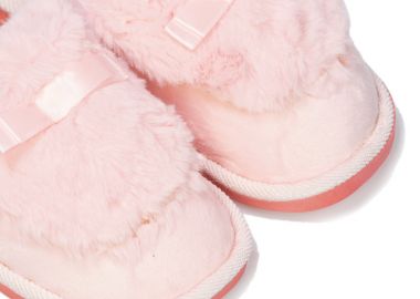 Παντόφλες ροζ σουέτ με γούνα και φιόγκο ΡΟΖ - Tsoukalas - 
