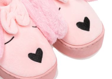 Παντόφλες ροζ σουέτ με γούνα σχέδιο σκυλάκι ΡΟΖ - Tsoukalas - 