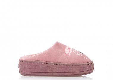 Παντόφλες ροζ σουέτ με σχέδιο flamingo ΡΟΖ - Tsoukalas - 