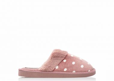 Παντόφλες ροζ σουέτ πουά με γουνάκι ΡΟΖ - Tsoukalas - 