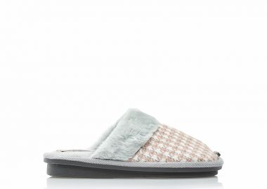 Παντόφλες ροζ υφασμάτινες με γουνάκι και γυαλιστερές κλωστές ΡΟΖ - Tsoukalas - 