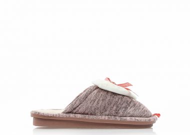 Παντόφλες ροζ υφασμάτινες με γούνινο σχέδιο καρδιά και φιόγκο ΡΟΖ - Tsoukalas - 