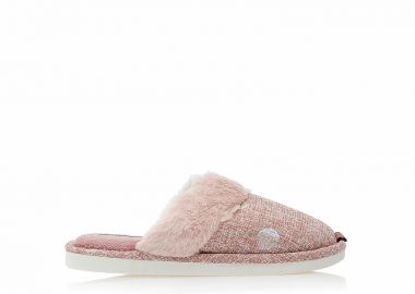 Παντόφλες ροζ υφασμάτινες με ιριδίζον σχέδιο και γουνάκι ΡΟΖ - Tsoukalas - 