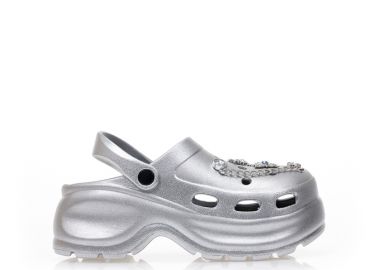 Παντόφλες σαμπό ασημί λάστιχο με ιδιαίτερα διακοσμητικά ΑΣΗΜΙ - Tsoukalas - 