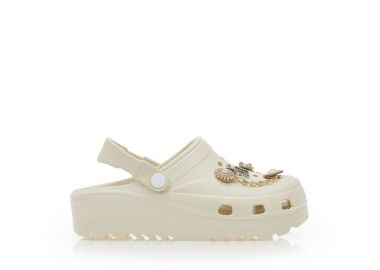 Παντόφλες σαμπό ερκού λάστιχο με χρυσά διακοσμητικά ΕΚΡΟΥ - Tsoukalas - 