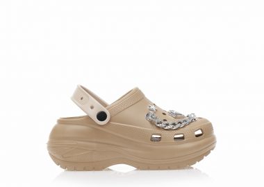 Παντόφλες σαμπό καφέ και μπεζ λάστιχο με διακοσμητικά από στρας ΚΑΦΕ - Tsoukalas - 