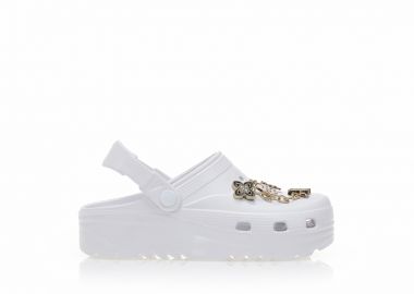 Παντόφλες σαμπό λευκές λάστιχο με χρυσά διακοσμητικά ΛΕΥΚΟ - Tsoukalas - 