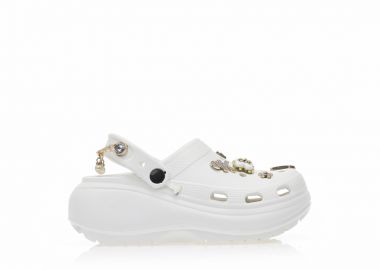 Παντόφλες σαμπό λευκές λάστιχο με διακοσμητικά και αλυσίδα ΛΕΥΚΟ - Tsoukalas - 