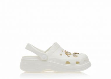 Παντόφλες σαμπό λευκές λάστιχο με διακοσμητικά ΛΕΥΚΟ - Tsoukalas - 