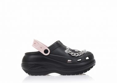 Παντόφλες σαμπό μαύρες και ροζ λάστιχο με διακοσμητικά από στρας ΜΑΥΡΟ - Tsoukalas - 