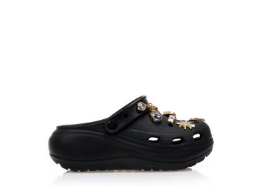 Παντόφλες σαμπό μαύρες λάστιχο με χρυσά διακοσμητικά και αλυσίδα ΜΑΥΡΟ - Tsoukalas - 