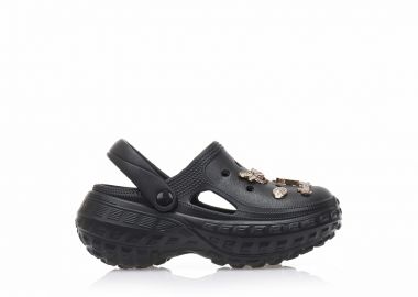 Παντόφλες σαμπό μαύρες λάστιχο με χρυσά διακοσμητικά ΜΑΥΡΟ - Tsoukalas - 