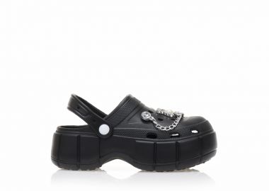 Παντόφλες σαμπό μαύρες λάστιχο με διακοσμητικά και στρας ΜΑΥΡΟ - Tsoukalas - 