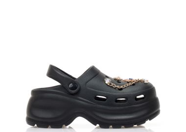 Παντόφλες σαμπό μαύρες λάστιχο με ιδιαίτερα διακοσμητικά ΜΑΥΡΟ - Tsoukalas - 