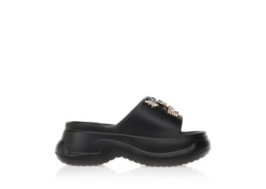 Παντόφλες σαμπό μαύρες λάστιχο με ιδιαίτερα διακοσμητικά ΜΑΥΡΟ - Tsoukalas - 