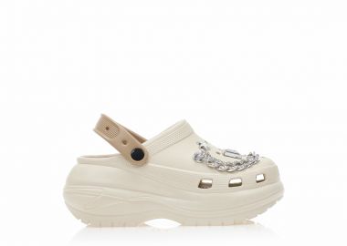 Παντόφλες σαμπό μπεζ και πούρο λάστιχο με διακοσμητικά από στρας ΜΠΕΖ - Tsoukalas - 