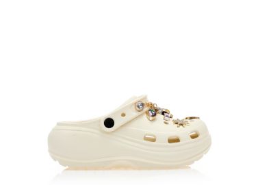 Παντόφλες σαμπό μπεζ λάστιχο με χρυσά διακοσμητικά και αλυσίδα ΜΠΕΖ - Tsoukalas - 