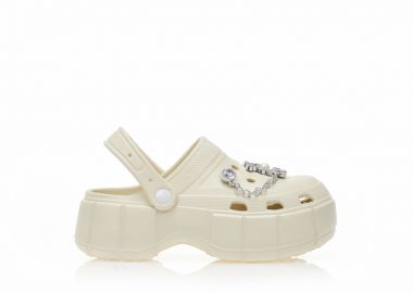 Παντόφλες σαμπό μπεζ λάστιχο με διακοσμητικά και στρας ΜΠΕΖ - Tsoukalas - 