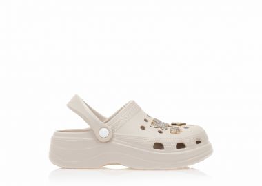 Παντόφλες σαμπό μπεζ λάστιχο με διακοσμητικά ΜΠΕΖ - Tsoukalas - 