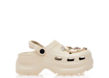 Παντόφλες σαμπό μπεζ λάστιχο με ιδιαίτερα διακοσμητικά ΜΠΕΖ - Tsoukalas - 