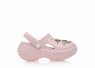 Παντόφλες σαμπό ροζ λάστιχο με χρυσά διακοσμητικά ΡΟΖ - Tsoukalas - 